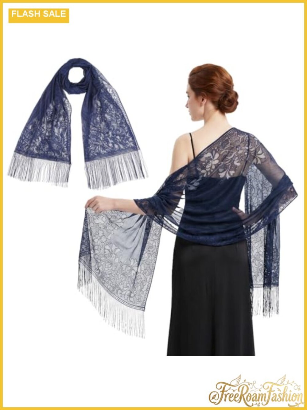 Floral Lace Shawl with Tassel Fringe Wrap for Evening Dress Wedding Beach